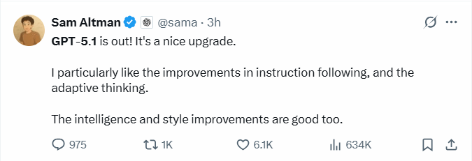 深夜重磅！GPT-5.1发布，奥特曼大谈情商，OpenA(图2)
