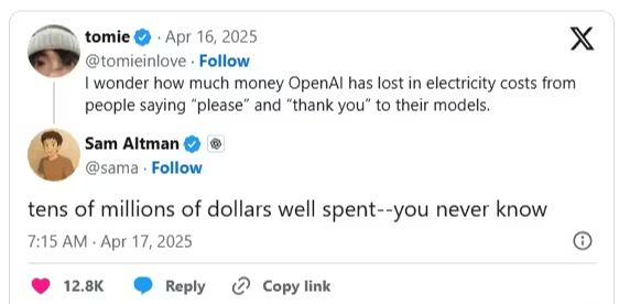 对 ChatGPT 说“谢谢”，竟给 OpenAI 带来“数千万美元”开销 - 幕帆 AI 科技