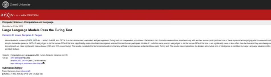 加州大学研究：AI模型 GPT – 4.5 和 Llama 3.1 – 405B 可通过标准图灵测试(图1)