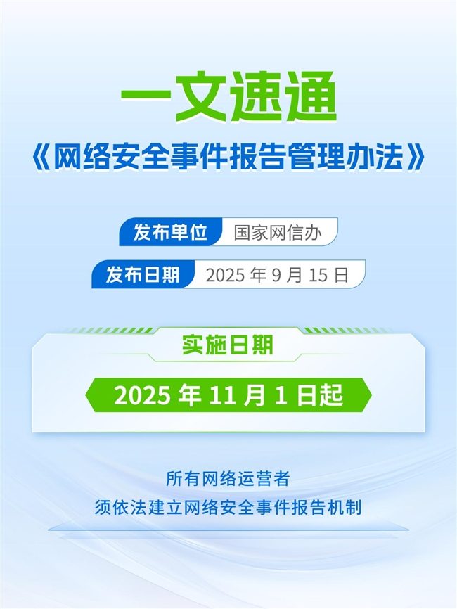 11月正式实施！《网络安全事件报告管理办