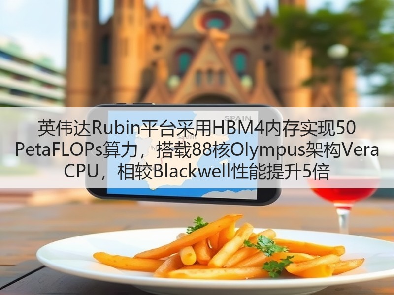 英伟达Rubin平台采用HBM4内存实现50 PetaFLOPs算力,搭载88核Olympus架构Vera CPU,相较Blackwell性能提升5倍(图2) 英伟达Rubin平台采用HBM4内存实现50 PetaFLOPs算力,搭载88核Olympus架构Vera CPU,相较Blackwell性能提升5倍(图2)